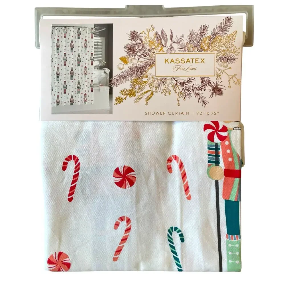 Kassatex Christmas Shower Curtain Holiday Nutcrackers & Candy Canes 72x72 New